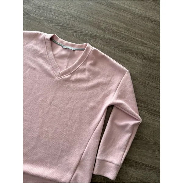 Marc New York V Neck Sweater Womens L Dusty Pink Ribbed Long Sleeve Sweatshirt - Image 6