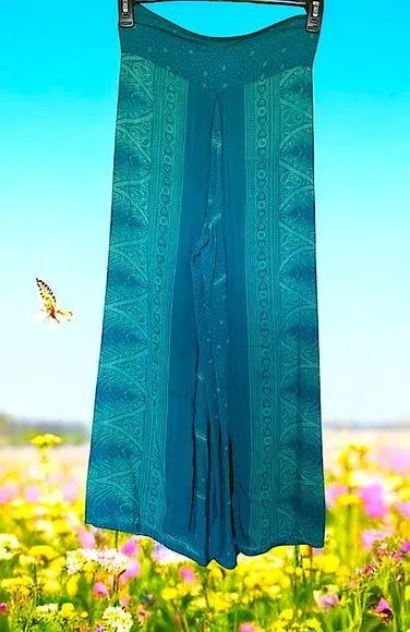 Teal Wide-Leg Pants hippie festival pant - Image 2