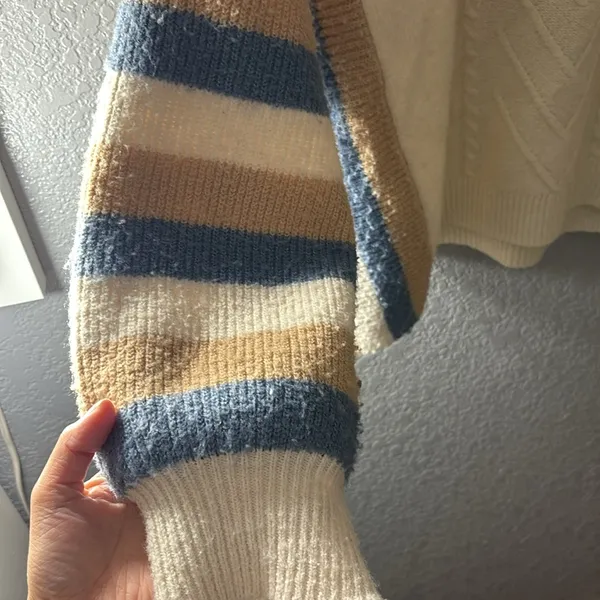 Harper & Liv Cream Knit Striped Crewneck Sweater - Image 6