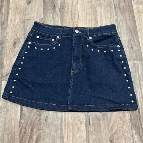 Altar’d State Studded Denim Mini Skirt Dark Wash NWOT Size Small - Image 3