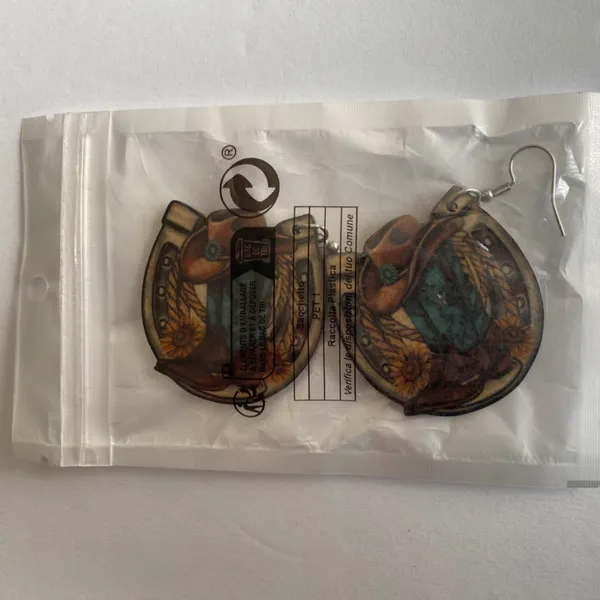 Western style wooden with‎ sunflower shape pattern drop hook earrings Brown - Image 8