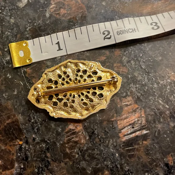 Vintage Filigree Faux Gold Brooch - Image 2