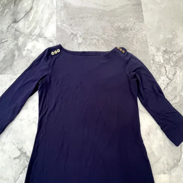 Lilly Pulitzer Navy Blue Gold Button Shoulder Long Sleeve Shift Dress XS - Image 2