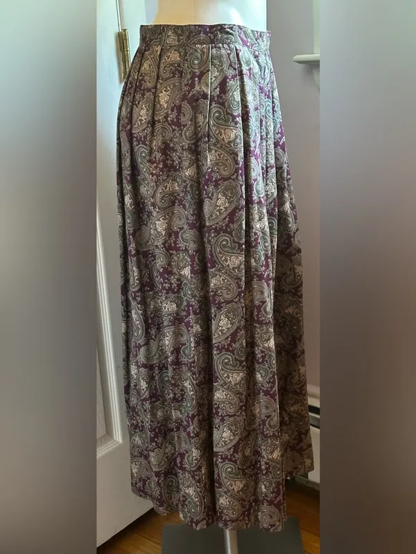 LOMBARDI INC Purple Cream Green Pleated Paisley Pockets Maxi Skirt Sz 14 - Image 2