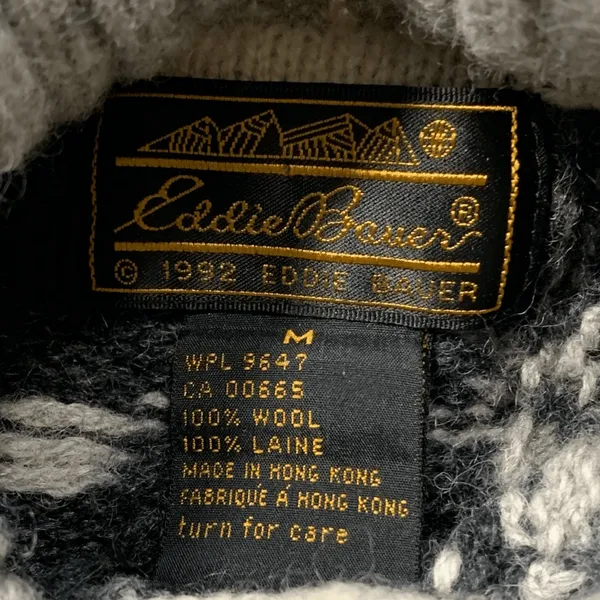 Vintage 90s Eddie Bauer Gray Black Moose‎ Nordic Fair Isle Turtleneck Sweater - Image 10