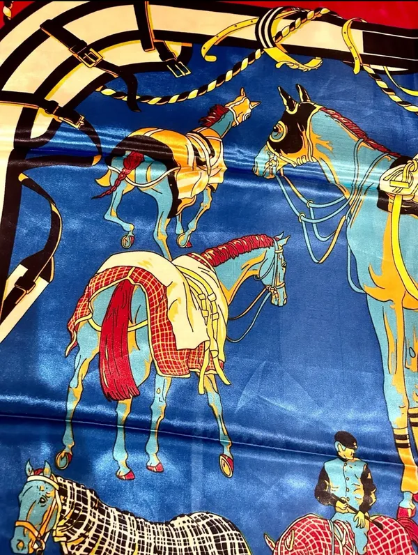 Vintage classic EQUESTRIAN horses PRINT SQUAR SILKy SCARF 35/35 - Image 9