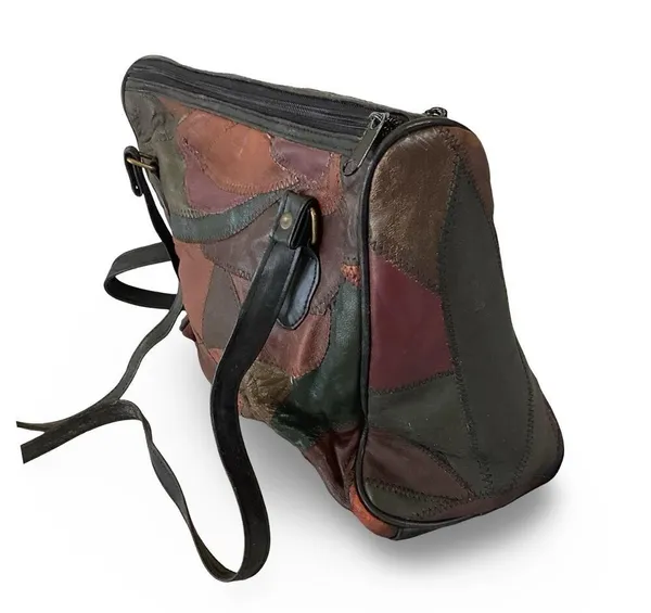 Vintage 90s Leather Patchwork Bag Brown - Image 3