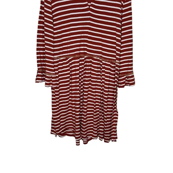 Jodifl Women's‎ Dress Flowy Ruffle Midi Striped Long Bell Sleeve Stretch Medium - Image 10