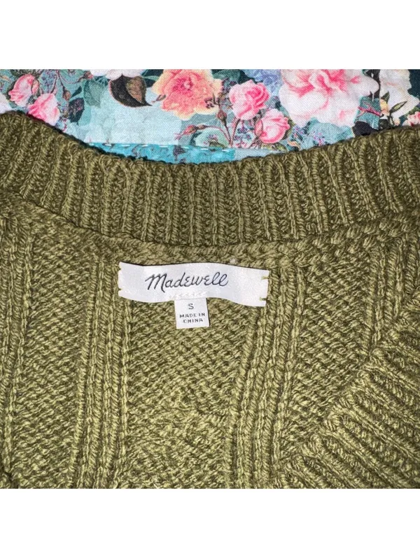 Madewell $98 Cozy Olive Green Cable Knit V-Neck Crop Sweater Woman’s S Outdoor - Image 5