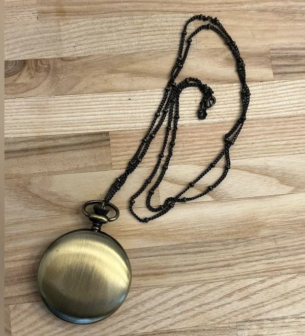 Brass Steampunk Filigree Pocket Watch and Link Chain Vintage Beautiful - Image 8