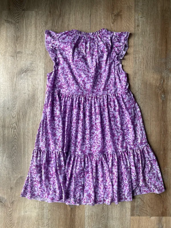 Draper James Purple Floral Ruffle Sleeve Tiered Mini Dress Size XS - Image 4
