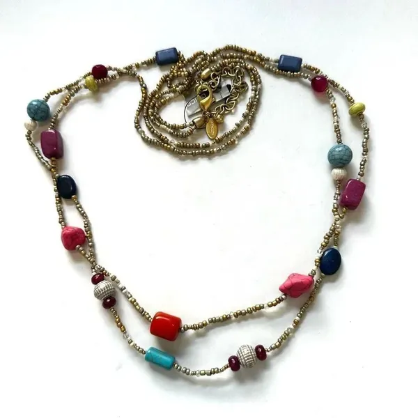 Chico’s double strand gold tone long beaded necklace NWT - Image 2