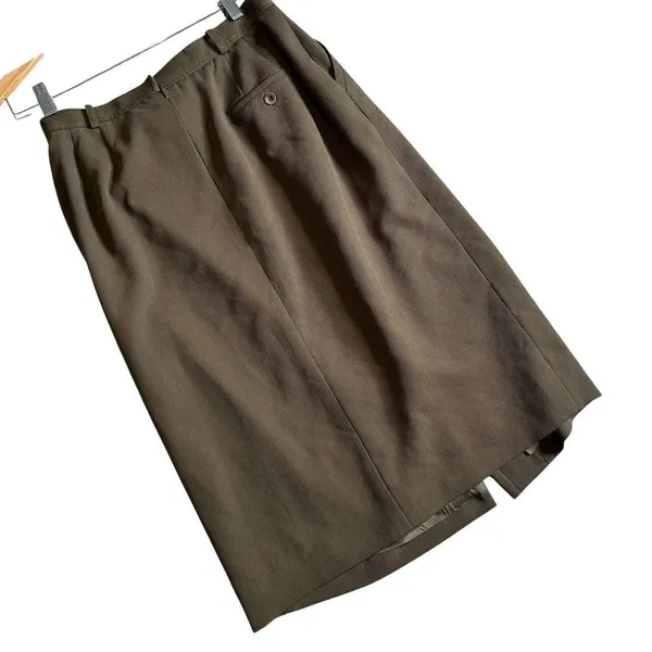 Vintage 90s Carlisle Midi Skirt Ribbed Womens 14 Green Straight Pencil Split - Image 4