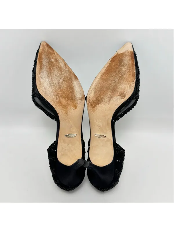 Badgley Mischka Ginny D’Orsay Black Embellished Mesh Pointed Toe Heels Size 9 - Image 6