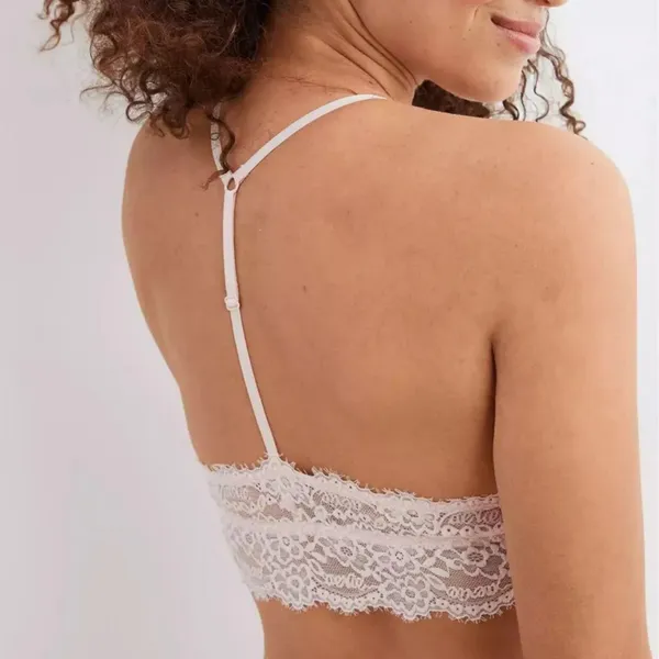 aerie Women’s Lace Padded Triangle Bralette Romantic in Ivory Size L - Image 2