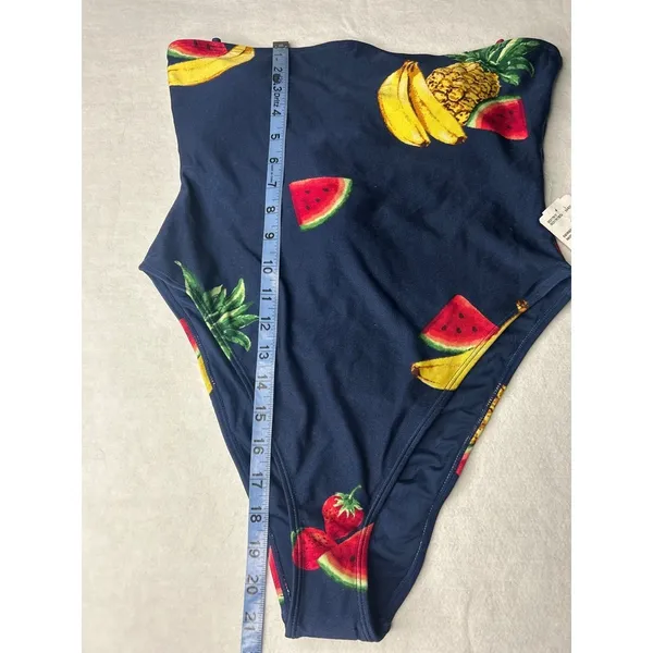 Forever 21 Fruit Print One Piece Swimsuit Large‎ NWT Navy Blue Watermelon Banana - Image 8