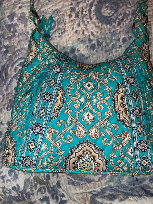 Vera Bradley Totally Turquoise Teal & Brown Tote Bag Shoulder Bag - Image 8