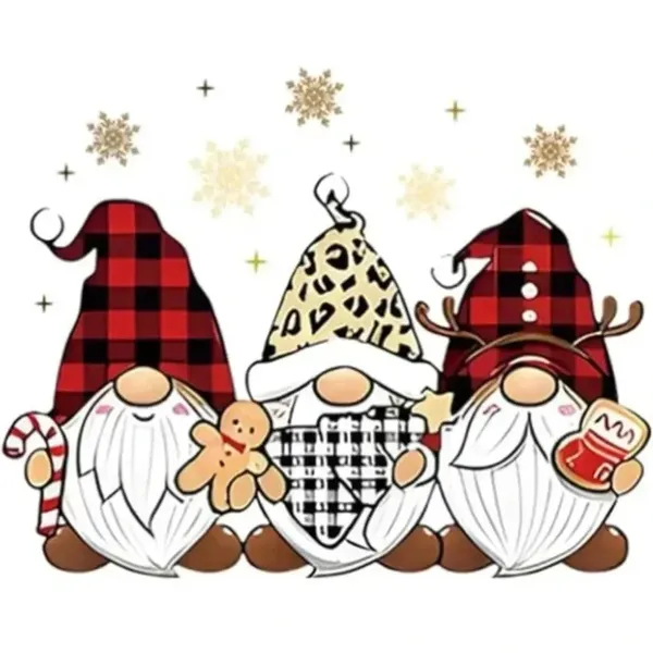 Fruit of the Loom Christmas Holiday Gnomes Plaid Leopard Print Women’s Graphic Cotton T Shirt Sz L - Image 2