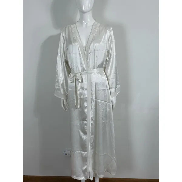 Oscar de la Renta Pink Label Women XL Satin Nightgown Long Robe Set Ivory Bridal - Image 4