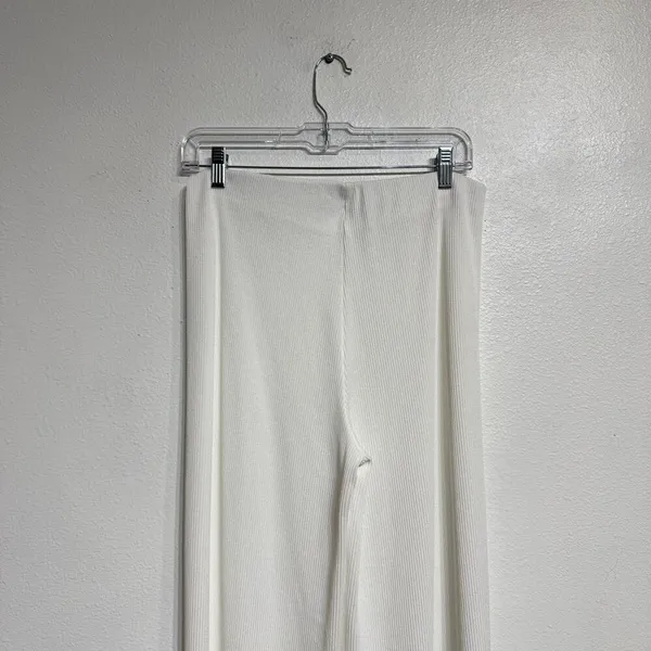 Zara White High Waist Wide Leg Ribbed Pants Sz L - Image 7