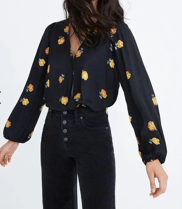 Bubble-Sleeve Wrap Top in Floating Florets Size M - Image 2