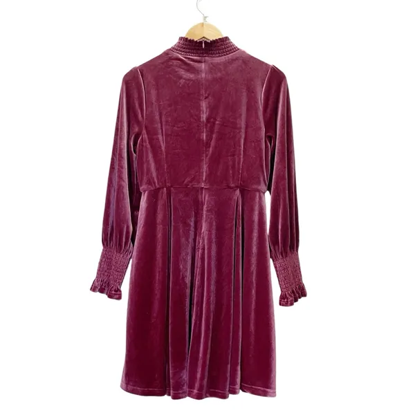 Baltic Born Velvet Smocked Neck Mini Dress Mulberry Long Sleeve Holiday Medium - Image 3