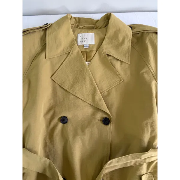 A New Day‎ Womens Large Mustard Yellow Double Breasted Trench Coat with Belt - Image 7