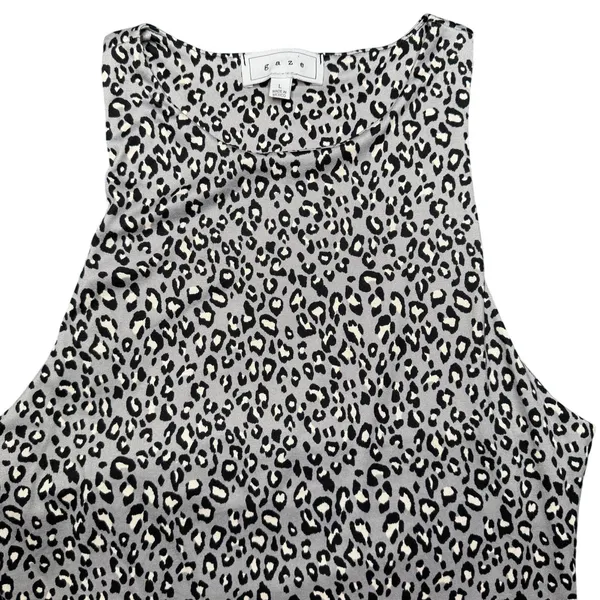 Leopard Print Bodysuit Large Sleeveless Stretch Snap Bottom Gray - Image 6