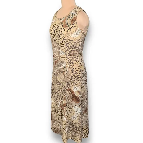 Vintage Dress Brown Leopard Animal Print‎ Paisley Sleeveless Maxi Boho Grunge - Image 3
