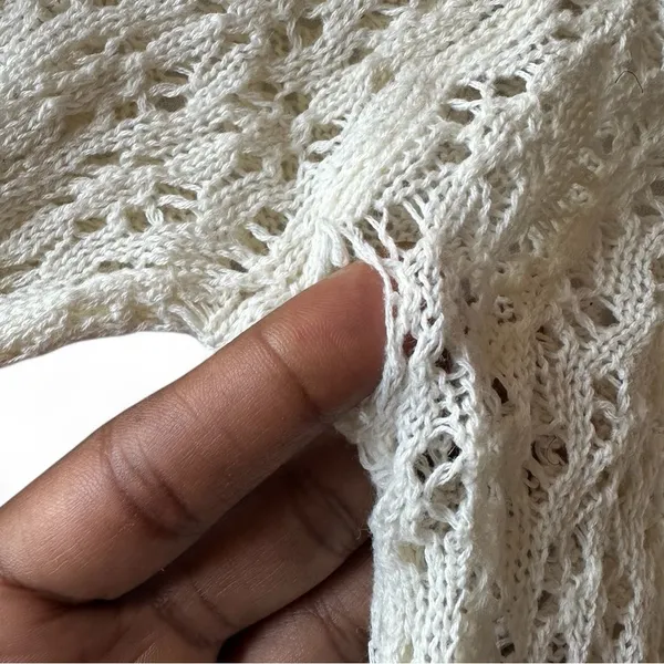Free People Cream Knit Peasant Top Size S Bohemian Sheer Lace Detail Long Sleeve - Image 4