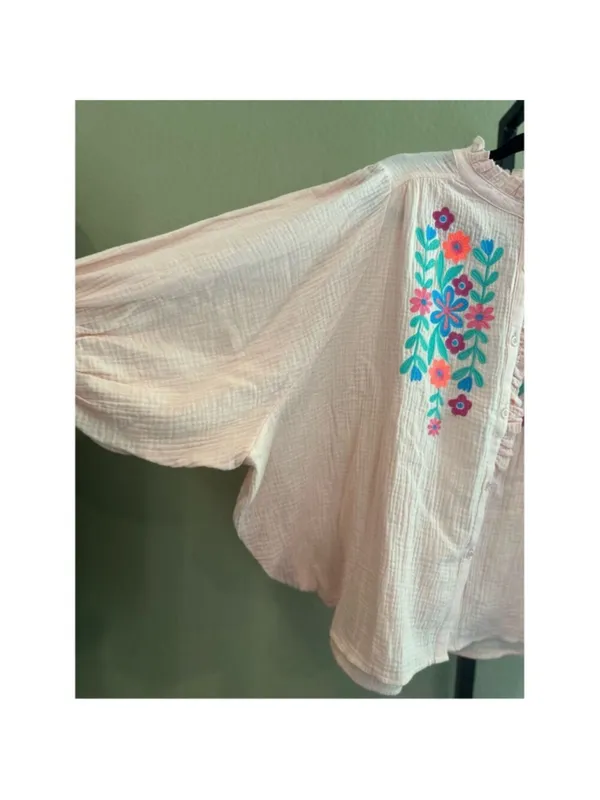 Size S Easel Los Angeles Embroidered Cotton Gauze Shirt Top in Blush - Image 7