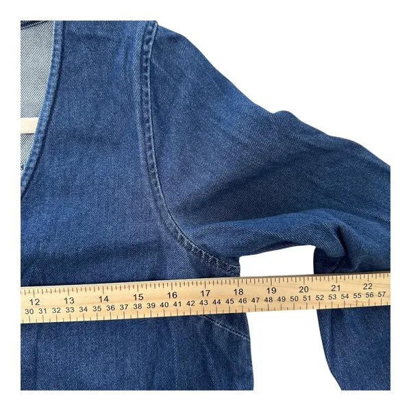 Madewell Womens Size-S Blue Denim Ruffle Detail Cotton Blouse Top Cropped - Image 6