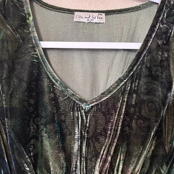 Live and Let Live Dress Tunic SZ Med Petite Velvet Sequin Babydoll Y2K Steampunk - Image 2
