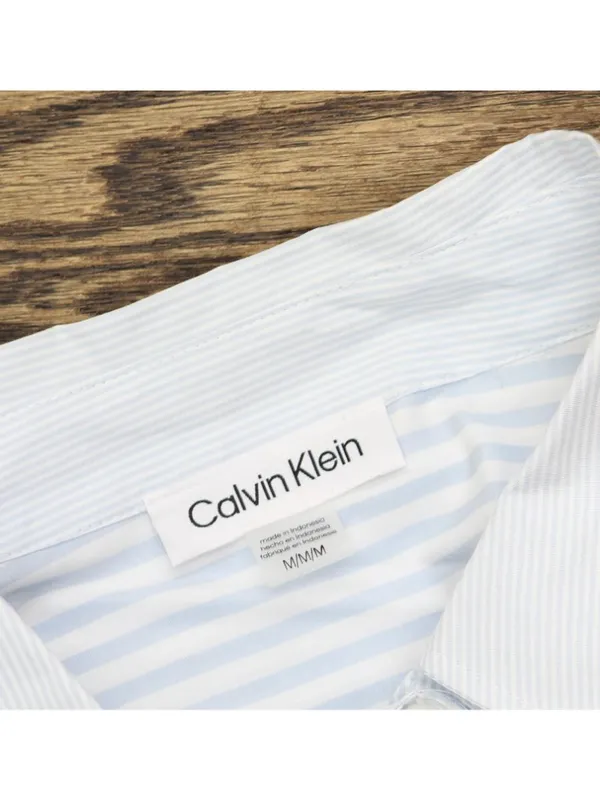 NWT Calvin Klein Button Up Long Sleeve Non Iron Dress Shirt Light Blue / White M - Image 3