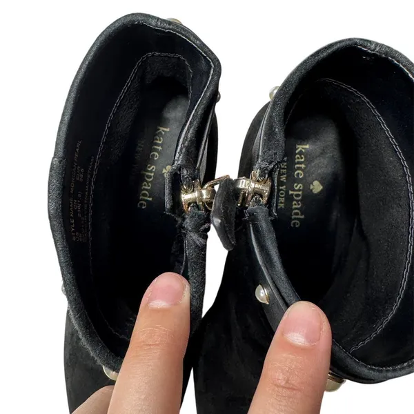 Kate Spade Morgan Pearl Booties Women’s 6B Black Suede Block Heel KE796 - Image 8