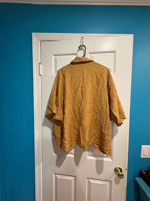 Anthropologie The Dylon Short-Sleeve top blouse mustard yellow L oversized - Image 6