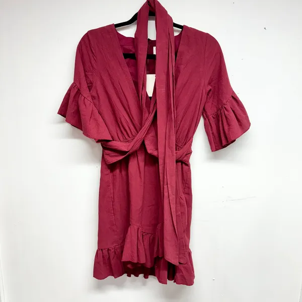 Nwt Showpo Women Free Mind Dress In Wine Linen Look Size 2‎ - Image 2