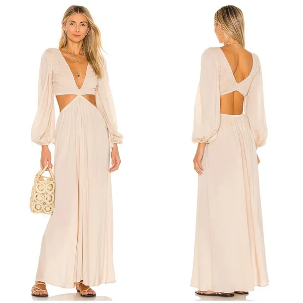 Indah Julie Maxi Dress Size Small Cream Cut Out Boho Lightweight Beach - Image 2