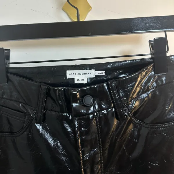 GOOD AMERICAN Good Legs Croc Embossed Faux Leather Flare Pants in Black US 26 - Image 4