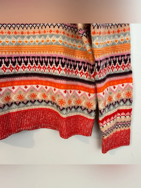 NWT J. Crew Wool Blend Bright Cerise Peony Faire Isle Wool Blend Sweater Small - Image 8