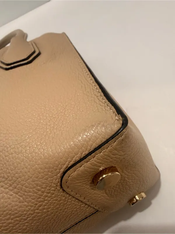 Michael Kors Mercer Small Pebbled Leather Satchel Crossbody Beige Gold - Image 7