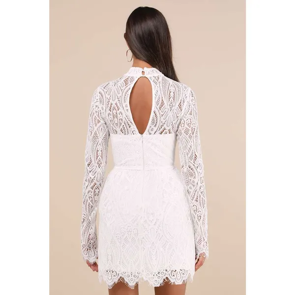 NWT Lulus Gorgeous Attraction White Lace Structured Long Sleeve Mini Dress Sz M - Image 3