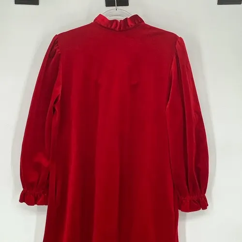 Vintage Red Velour Nightgown‎ Women Medium Quilted Ruffle Zip Long Sleeve Appel - Image 10