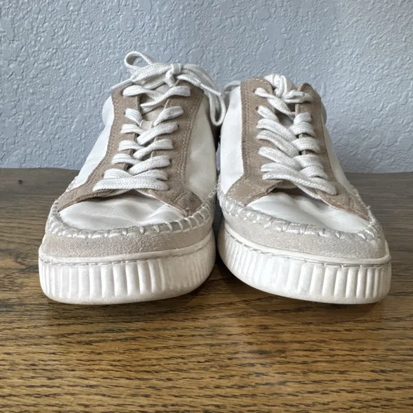 Dolce Vita Women's Fashion Sneakers Size 7.5 Cream Brown Lace Up Soft Casual - Image 4