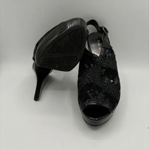 NINE WEST Black Sequin/Metallic‎ Look Heels, Womens Size 7 - Image 7
