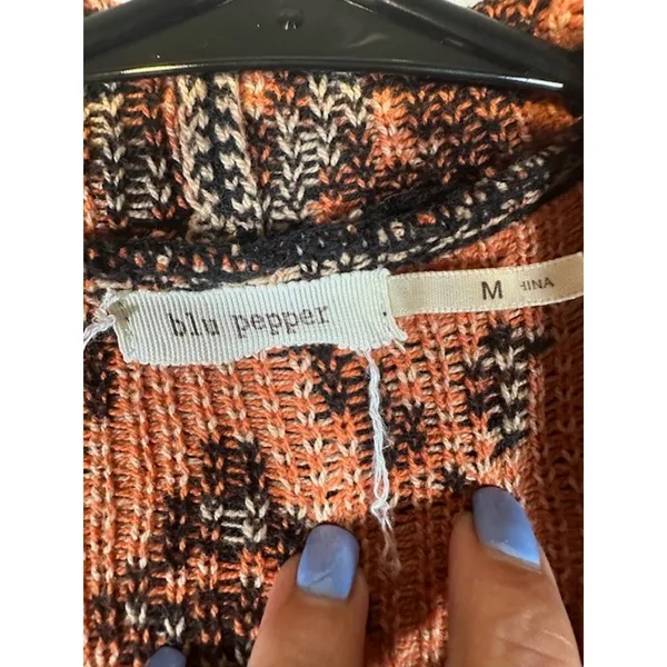 Blu Pepper Brown Peach Multi Color Aztec Mixed Print Knit Cardigan Women Sz M - Image 6
