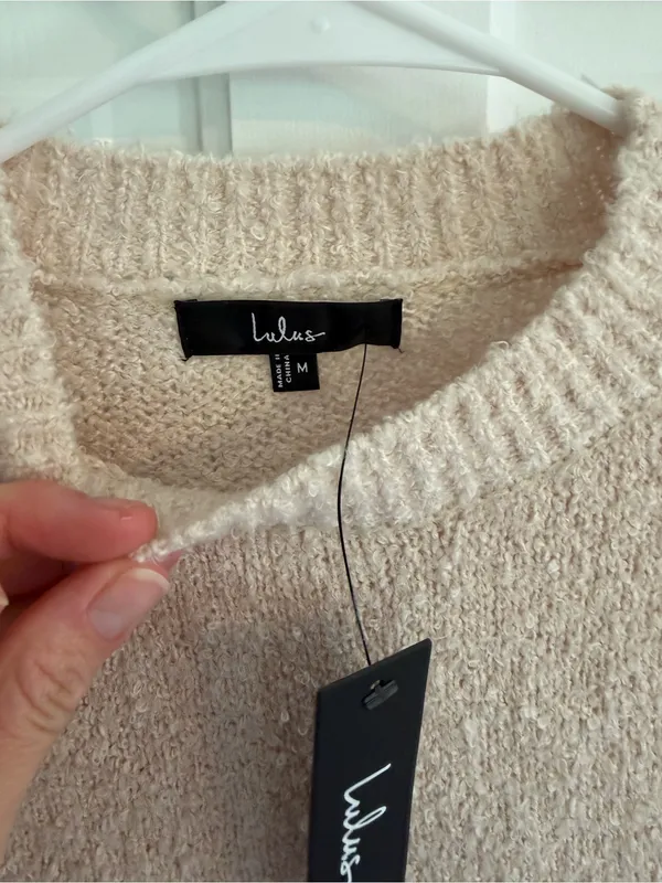 NWT Lulus Cream Bouclé Knit Cropped Sweater | Mock Neck | Size Medium - Image 2