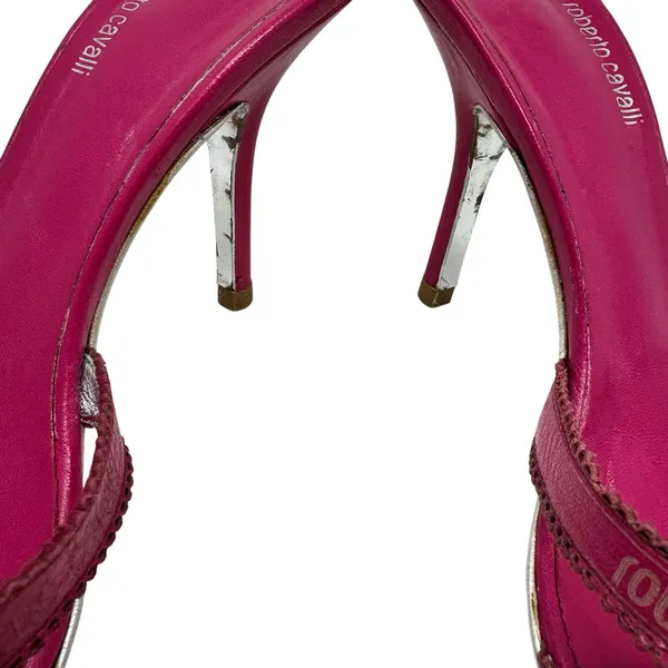 Roberto Cavalli Pink Logo Ribbon Mule Heels Y2K Vintage 39 Italy - Image 10