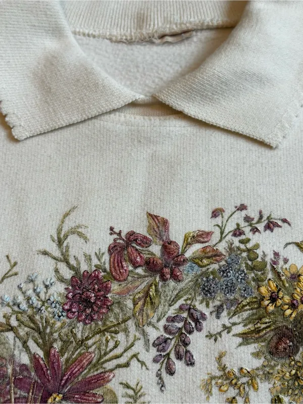 Vintage Northern Reflections Cream Grandma Collared Sweatshirt Cottagecore 90s - Image 3