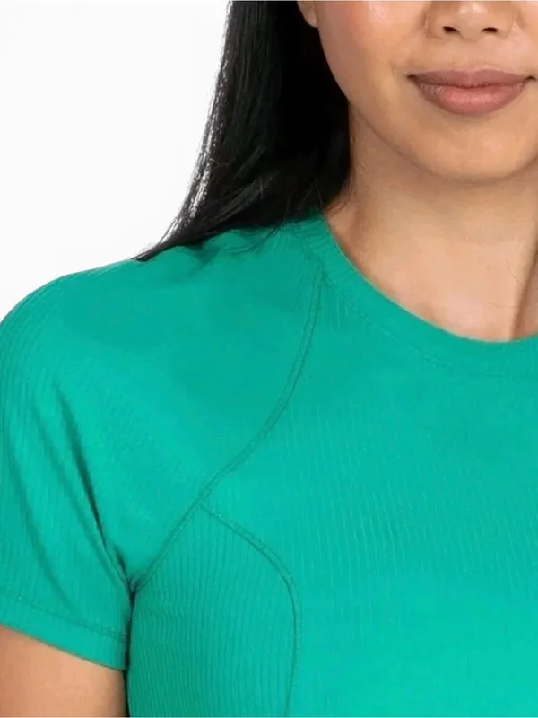 NWOT 1849684 Spyder Active Women's UPF 50 Ribbed Short Sleeve Tee Shirt Green S - Image 3